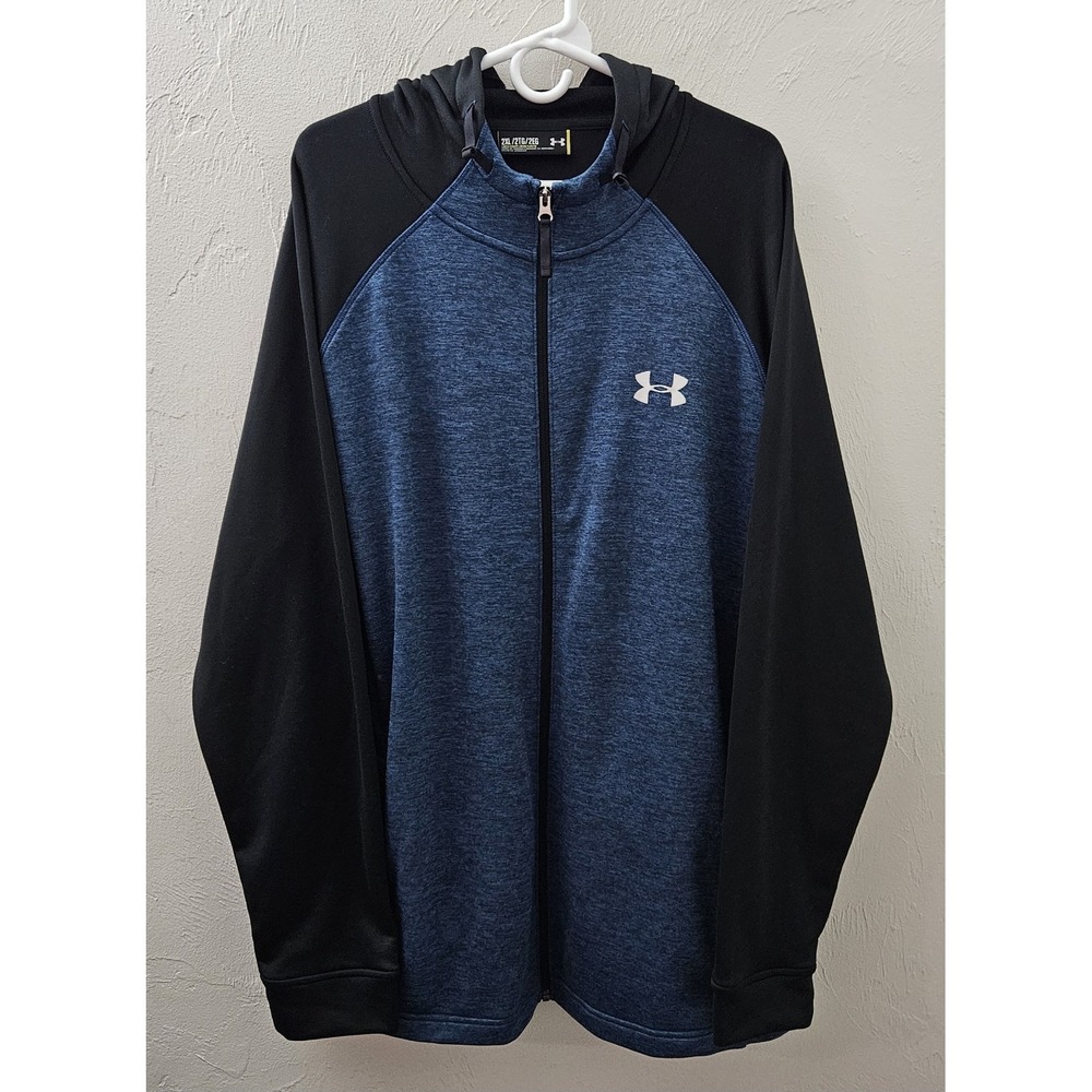 Under Armour Jacket Mens 2XL XXL Blue/Black Warm Up Full Zip Cold Gear Hoodie